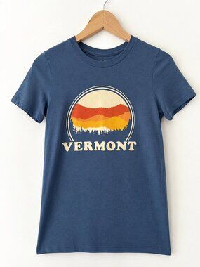 The Vermont Flannel Co. Graphic Tee | Soft Blue Retro Mountain T-Shirt | Size XS